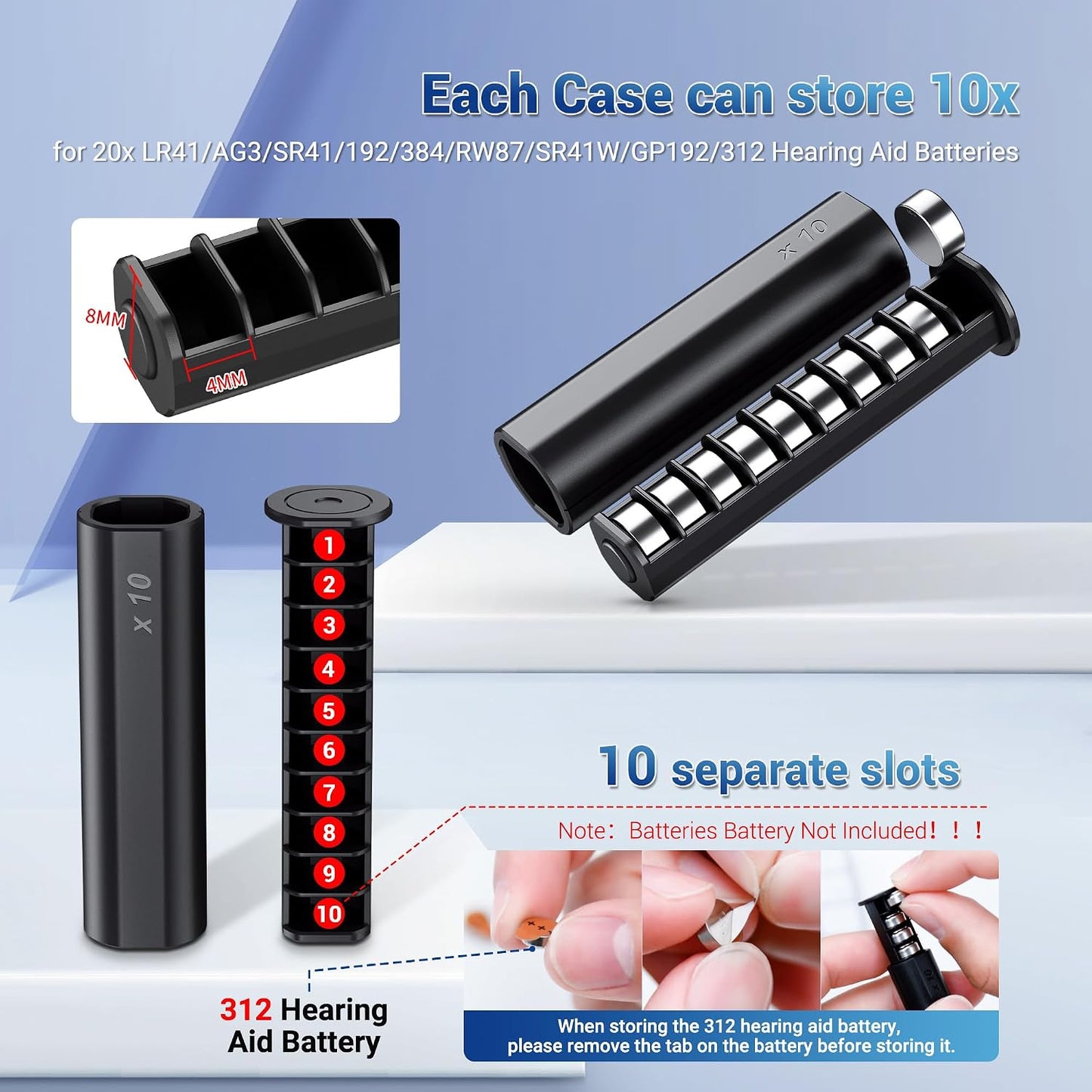Hard Shell Battery Organizer Holder with Small Battery Tester, IP68 Waterproof Multi 82 Slots Batteries Vault Case for 40 AA & 12 AAA & 12 CR2032 CR2025 & 18 LR44 Button Cell/2 D Size Batteries Case