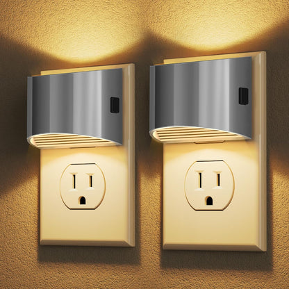 DORESshop LED Night Light[2 Pack], Night Lights Plug into Wall, 3 Level Brightness Adjustable Plug in Night Light, Dusk to Dawn Sensor, Nightlights for Adults, Bedroom, Bathroom, Hallway, 3000K