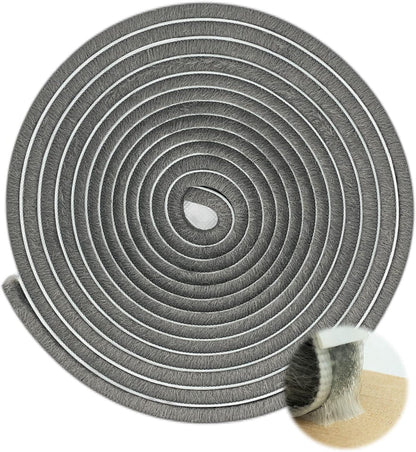 Self-Adhesive Pile Weather Stripping Seal for Sliding Windows and Door Frames, 16.5ft x 11/32 inch, Grey