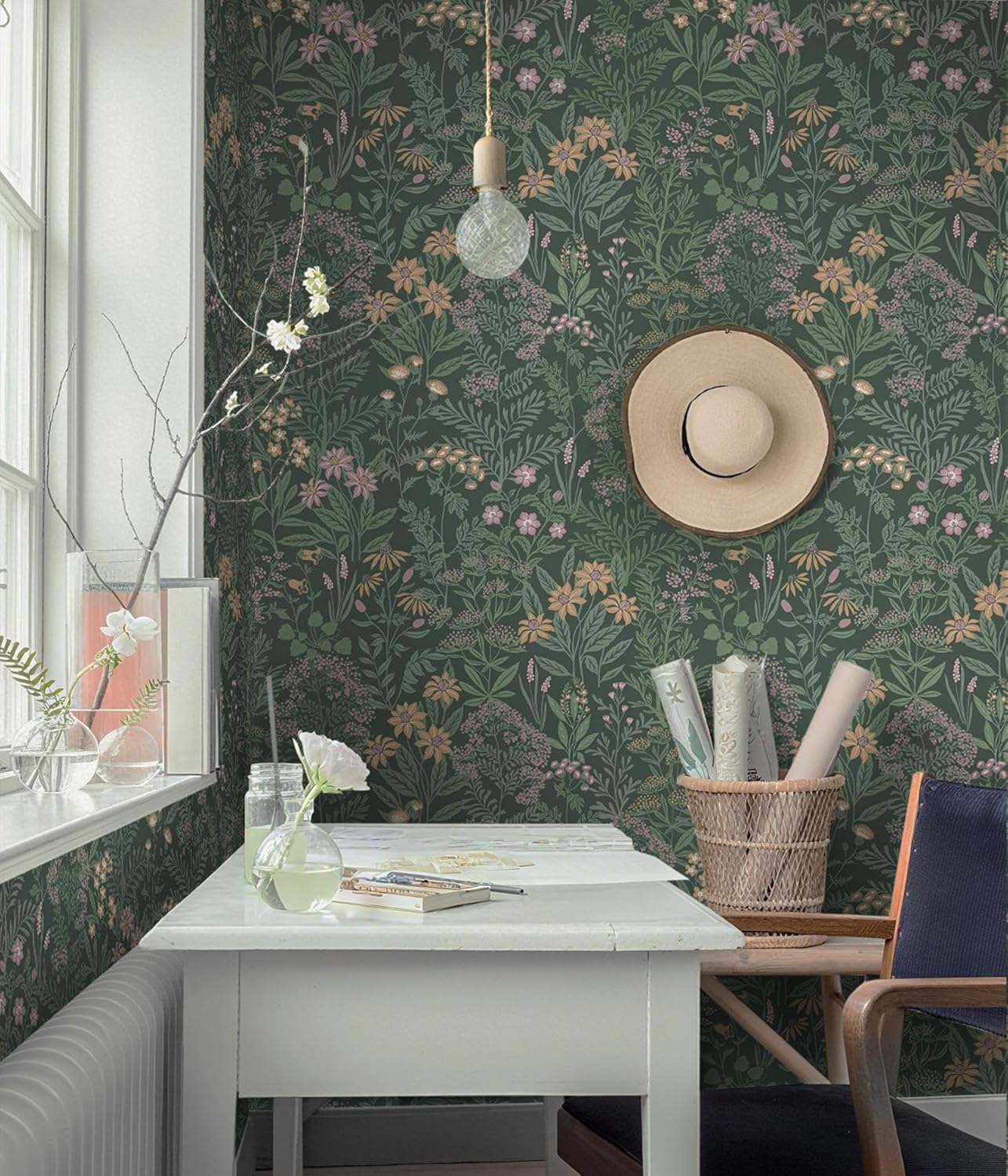 Safiyya Peel and Stick Wallpaper Floral Green and White Leaf Contact Paper for Cabinets 17.3"x 78.7" Self Adhesive Removable Wallpaper for Bathroom Renter Friendly Wall Paper Vinyl Roll