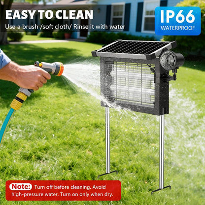 Zechuan Solar Bug Zapper Outdoor, Cordless Rechargeable Mosquito Killer | IP66 Waterproof Fly Zapper, 4500V Grid, Auto/Manual Mode, Cordless with Projection Light, Cord & Chain for Patio Camping RV
