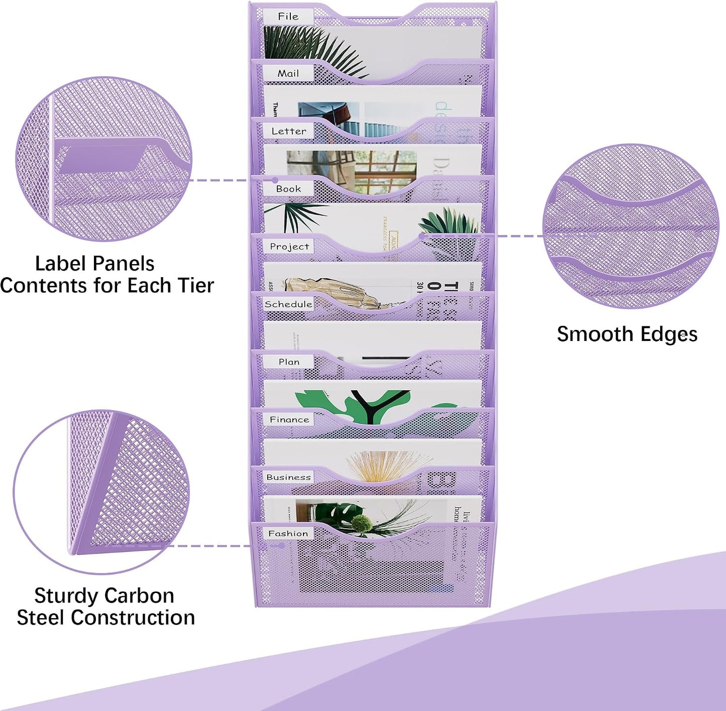 EasyPAG 5 Pocket Mesh Wall File Organizer with Key Hooks, Hanging Paper Folder Holder with Classify Label, Vertical Wall Mount Mail Organizer for Office Home Classroom, Black