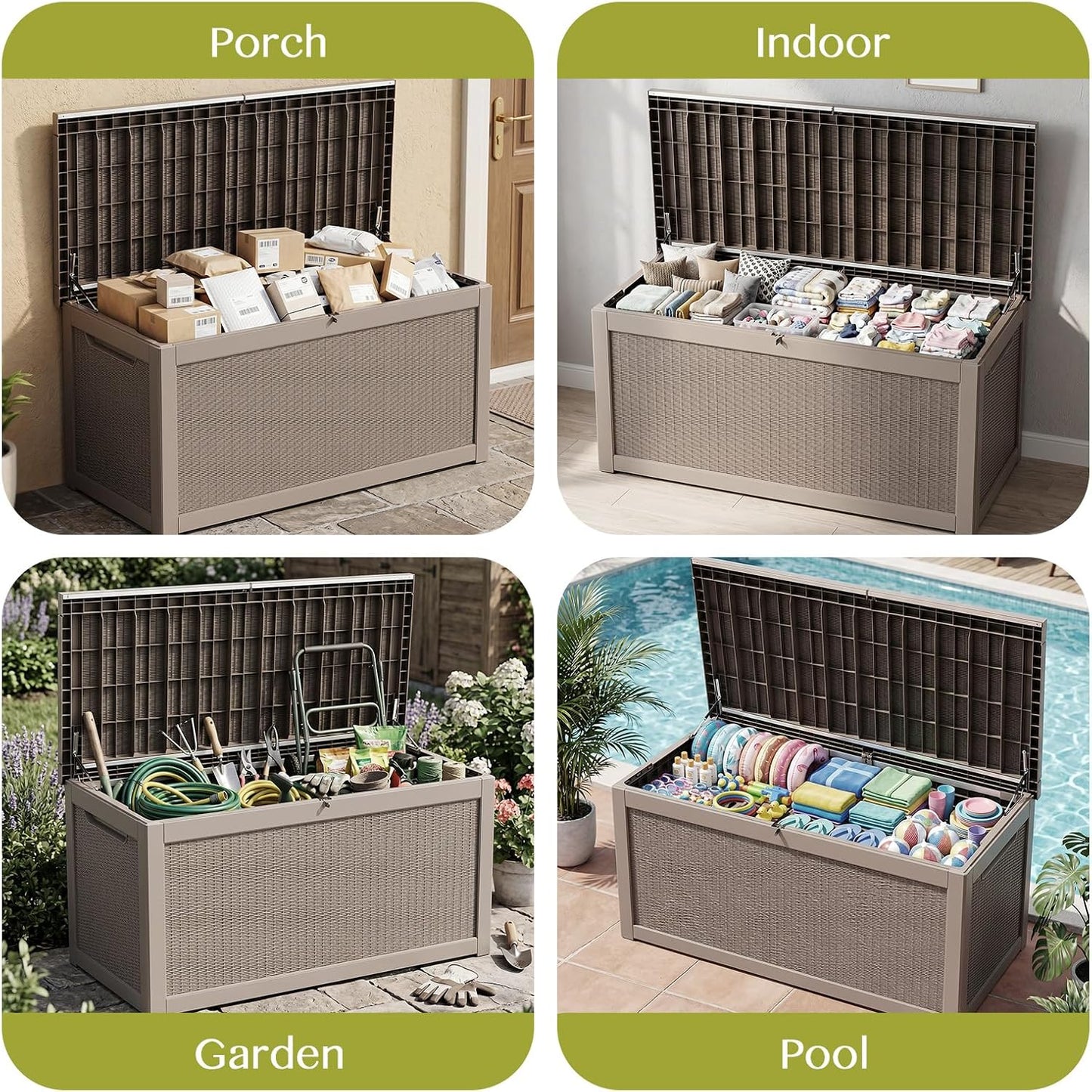 Waterproof Outdoor Storage Box Outside Deck Box Lockable Resin Bench UV Resistant Furniture Cushion Pool Tool Float Bin Patio Garden Porch (Black, 120 Gallon)