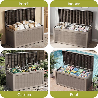 Waterproof Outdoor Storage Box Outside Deck Box Lockable Resin Bench UV Resistant Furniture Cushion Pool Tool Float Bin Patio Garden Porch (Black, 120 Gallon)