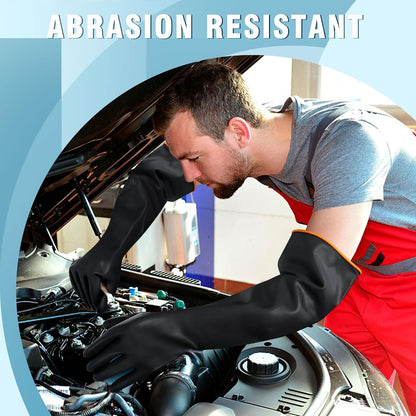 18" XL Size Latex Chemical Resistant Gloves, Reusable Heavy Duty Long Rubber Glove Dishwashing Gloves, Industrial Safety Glove for Men, Forearm Protection Waterproof Resist Strong Acid, Alkali, Oil'
