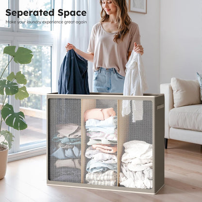 SOLEDI 180L Laundry Hamper 3 Section, Extra Large Laundry Hamper with Lid, Dirty Clothes Hamper with Sturdy Handle, Large Laundry Basket Organizer for Laundry Room, Bedroom, Hampers for Laundry