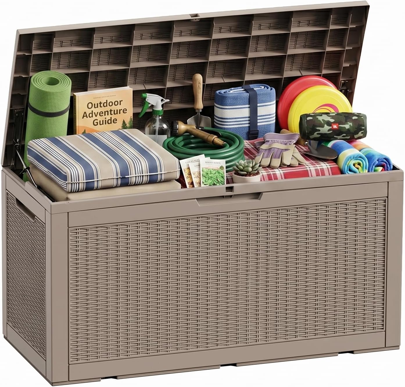 230 Gallon Large Outdoor Storage Box Waterproof, UV Resistant Resin Deck Box with Hydraulic Rod & Lockable Latch for Patio Furniture, Outside Storage Box for Garden Tools, Patio Cushions, Black