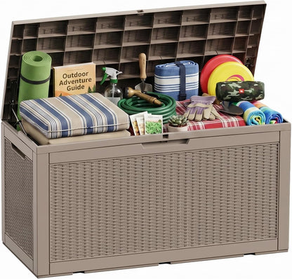 230 Gallon Large Outdoor Storage Box Waterproof, UV Resistant Resin Deck Box with Hydraulic Rod & Lockable Latch for Patio Furniture, Outside Storage Box for Garden Tools, Patio Cushions, Black
