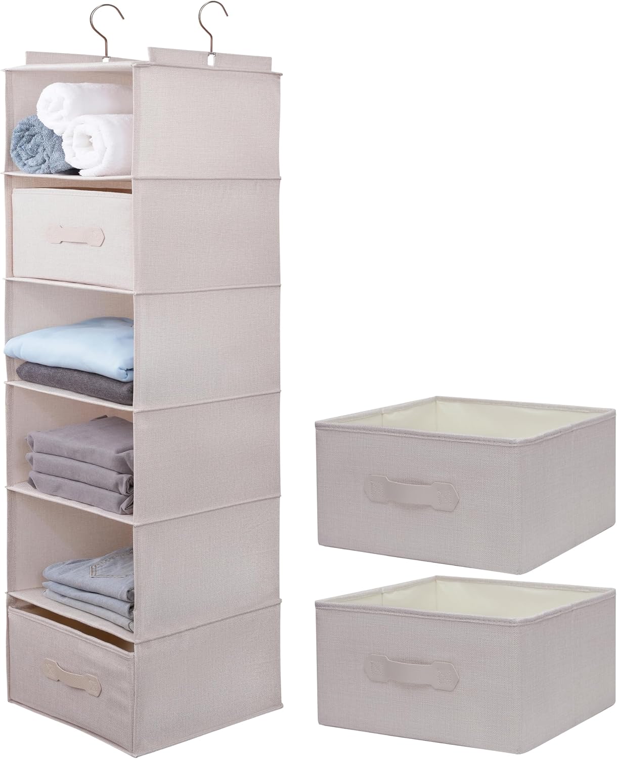 Large Hanging Sweater Organizer for Closet,Collapsible 6-Shelf Hanging Closet Shelves with Drawers, Washable (Grey-6 Shelf)