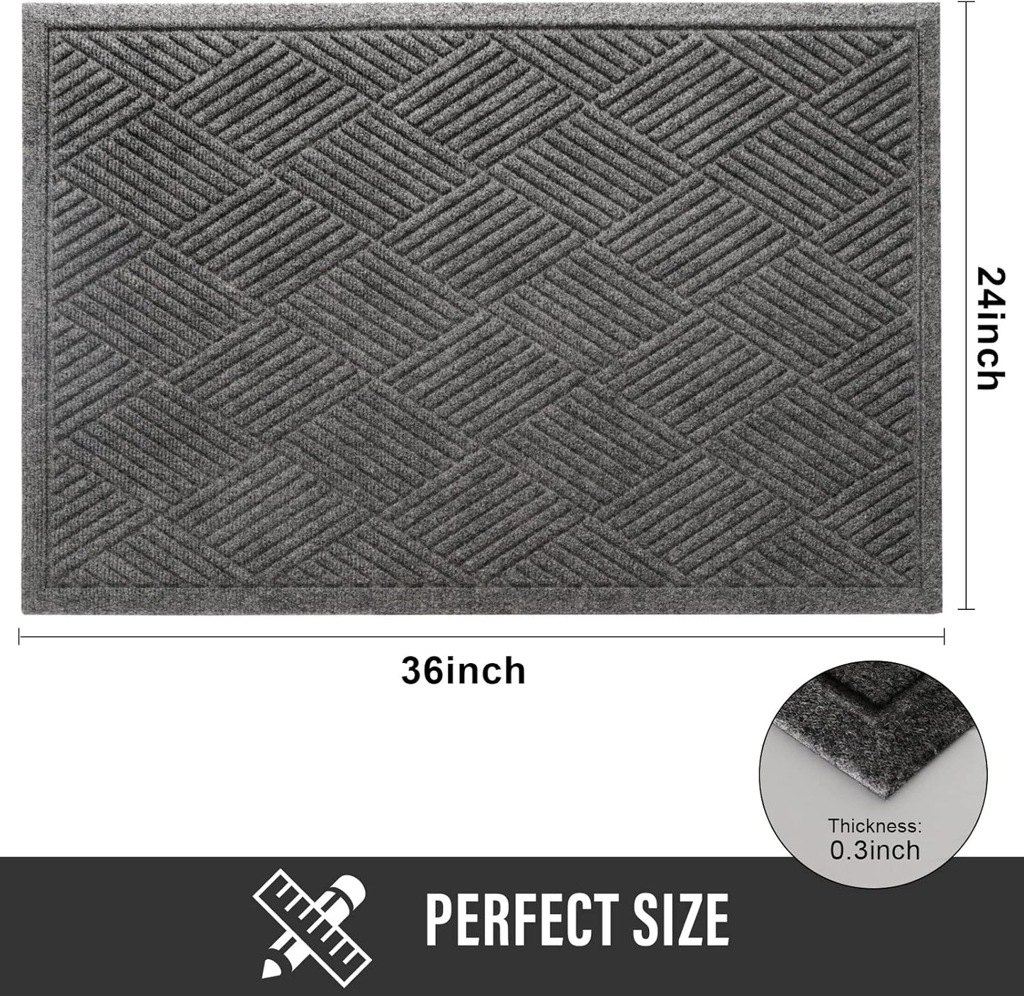 HIYARD Sturdy Front Door Mat, Absorbent Muddy Dirt Resist Welcome Door Mats Outdoor Indoor, Stain and Fade Resistant, Non-Slip Rubber Backing Low Profile Doormat for Entryway, 30×17, Beige