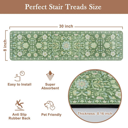 OJIA Floral Stair Treads Non-Slip Stair Runner for Wooden Steps Indoor 15PCS 30"x8" Carpet Stair Treads Stair Mats Staircase Step Treads for Kids, Elders and Dogs, Stair Covers, Black