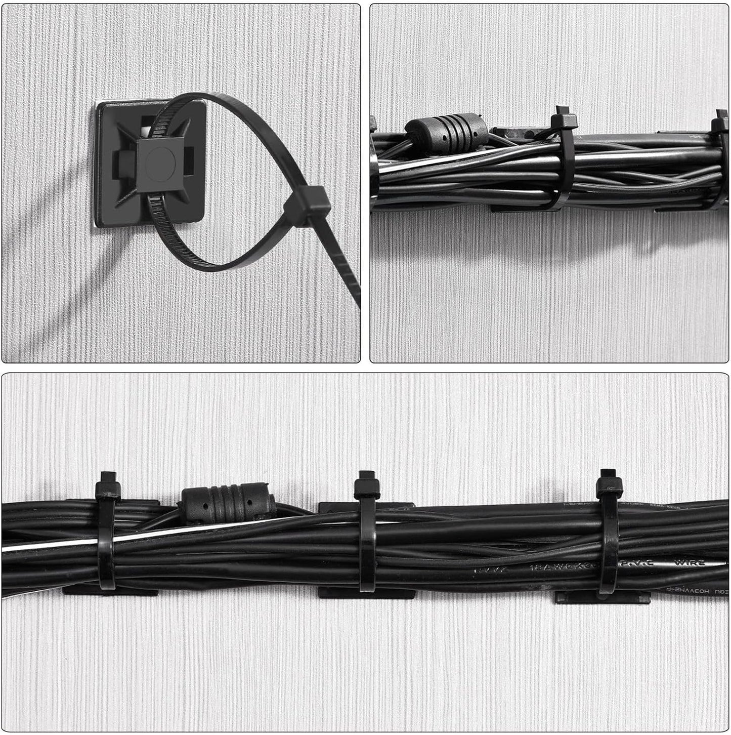Hicarer 100 Pack Adhesive Clips for Wire Zip Tie Holder Mounts Self Adhesive Cable Base Holders Black Multi Purpose Cords Cable Tie Sticky Desk Wall Organizer