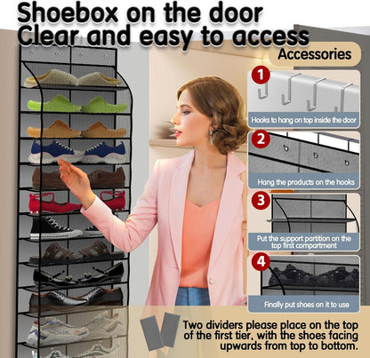 Kotkn Over The Door Shoe Organizer with 12 Large Breathable Pockets - Durable Hanging Storage for the Entire Family's Shoes (White)