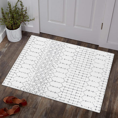 Lahome Moroccan Entry Rug 2x3, Non-Slip Washable Front Indoor Door Mat Rubber Backing Low-Profile Door Rugs, Small Geometric Print Distressed for Entryway Bathroom Kitchen, Black Hana