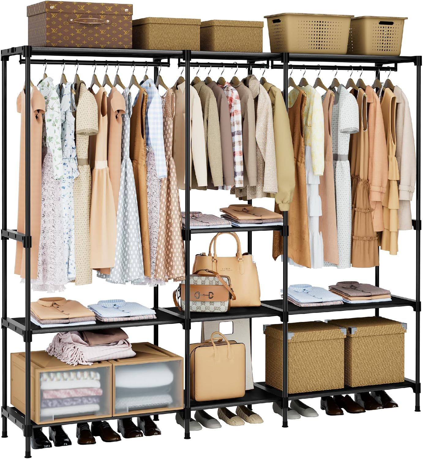 CASAMAYA Clothes Rack, Portable Closet, 80.7 Inch Extra Large Capacity Wardrobe Closet, Clothes Storage Organizer with Shelves and 5 Hanging Rods, Easy to Assembly, Black PCT036B01