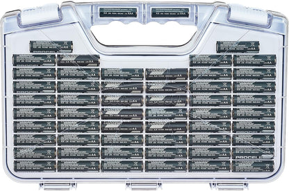 Battery Daddy Storage & Organizer Case with Tester, Stores & Protects Up to 180 Batteries, Double-Sided, Clear Locking Lid, Secure Latches & Portable Carrying Handle - White (Batteries Not Included)