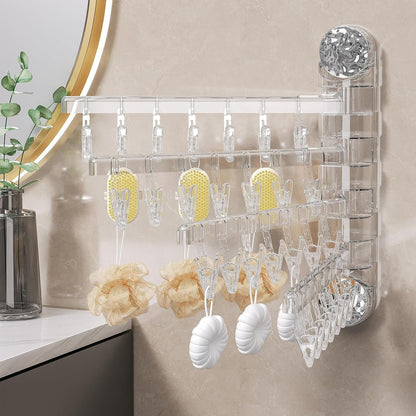 Clothes Drying Rack Wall Mounted, Clothes Drying Rack Folding with Clip, 180° Rotation, Balcony Drying Rack Dryer, Space Saver for Socks, Underwear, Rags, Towels