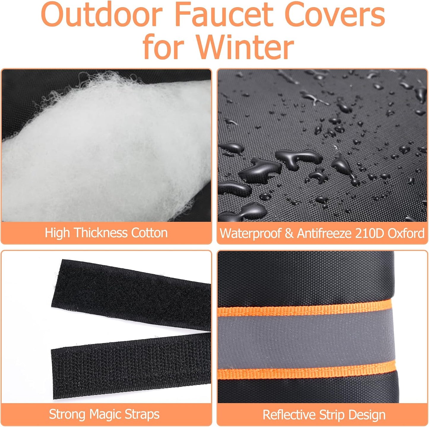 Outdoor Faucet Cover, Thicken Outdoor Faucet Covers for Winter Freeze Protection 5.9" W x 7.1" H Orange Reflective Strip, Outside Faucet Socks Reusable Waterproof Insulated Wrap Spigot Cover, 4 Pack