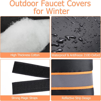 Outdoor Faucet Cover, Thicken Outdoor Faucet Covers for Winter Freeze Protection 5.9" W x 7.1" H Orange Reflective Strip, Outside Faucet Socks Reusable Waterproof Insulated Wrap Spigot Cover, 4 Pack