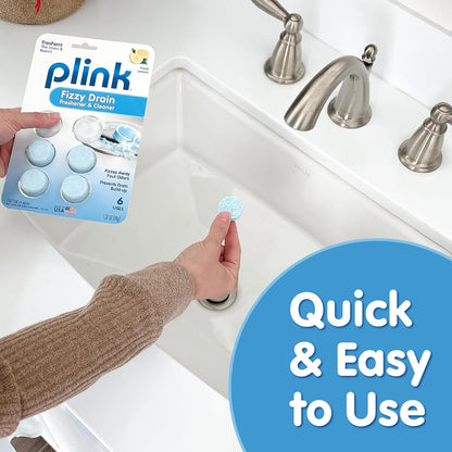 Plink Fizzy Drain Freshener and Cleaner, Prevents Clogs and Removes Odors in Household Sinks, Lemon Scent, 6-Pack