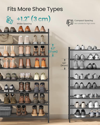 SONGMICS Metal Shoe Rack, Free Standing Shoe Organizer for Entryway Closet Garage Small Spaces, Heavy-Duty Slim Steel Storage Shelf, 8-Tier, Fits 16-24 Pairs, Bronze ULMR028A01