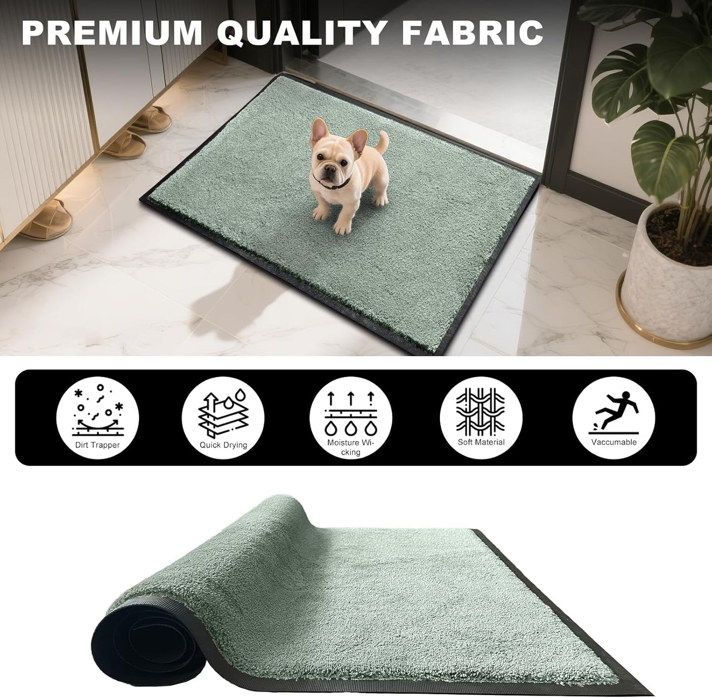 Mibao Front Door Mat, Dirt Trapper Welcome Mat for Outdoor Indoor, Non-Slip Waterproof Doormat, Durable Machine Washable Low Profile Entry Rug for Back Door Outside Patio Porch, 29.5" x 17", Grey