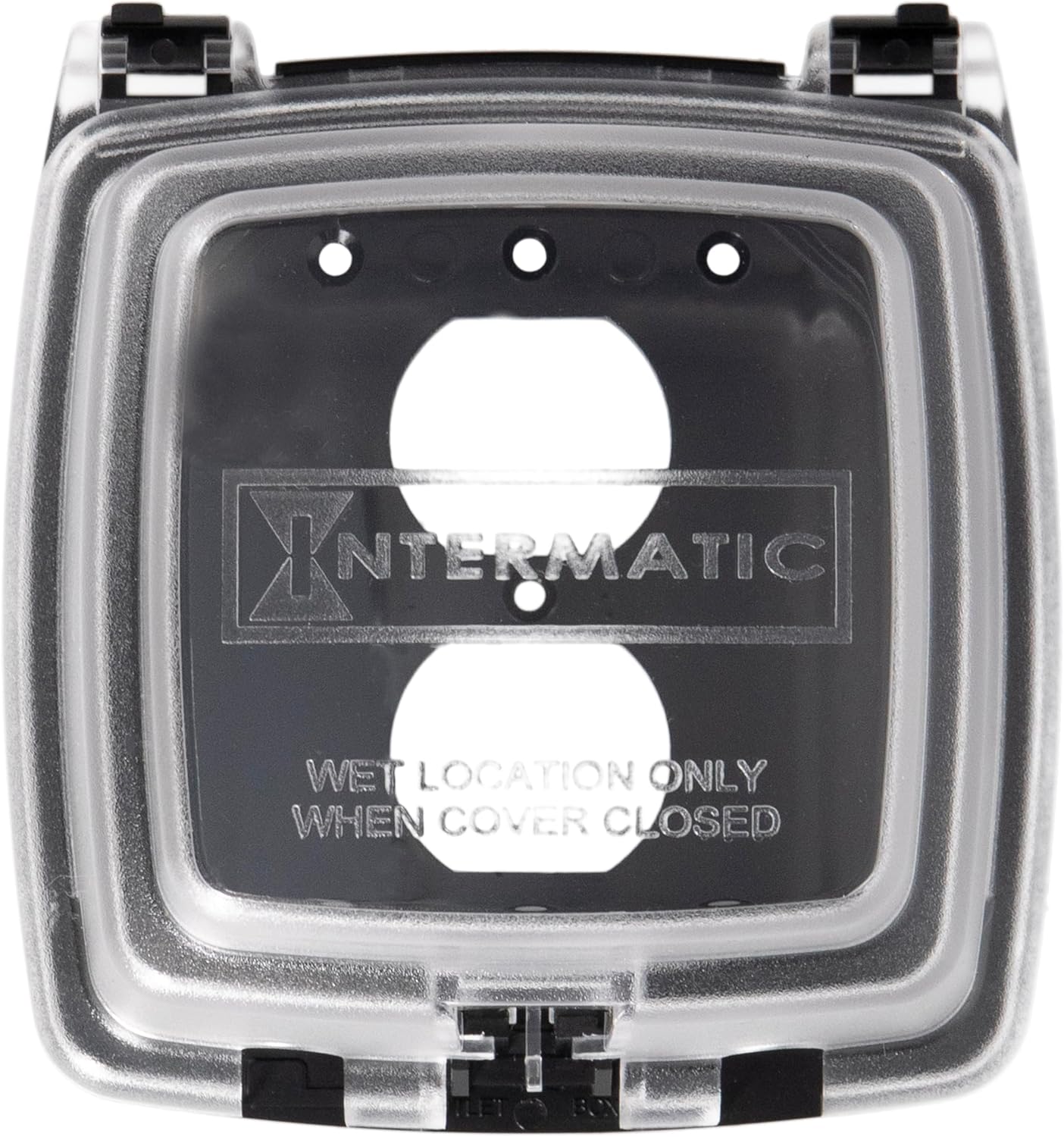 Intermatic WP1020C 2-1/4” Deep Weatherproof Outlet Cover – UV Stabilized Clear, GFCI & Duplex, Vertical Mount, UL Certified – Fits Single Device Only for Larger Double-Gang 4” x 4” Boxes