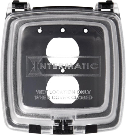 Intermatic WP1020C 2-1/4” Deep Weatherproof Outlet Cover – UV Stabilized Clear, GFCI & Duplex, Vertical Mount, UL Certified – Fits Single Device Only for Larger Double-Gang 4” x 4” Boxes