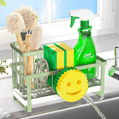 Sponge Holder for Kitchen Sink,Smiley Face Sink Caddy with Removable Brush Holder,Self-Draining Sponge Caddy for Soap,Dish Brush,Scrubber,Kitchen Essentials and Gadgets-Silver