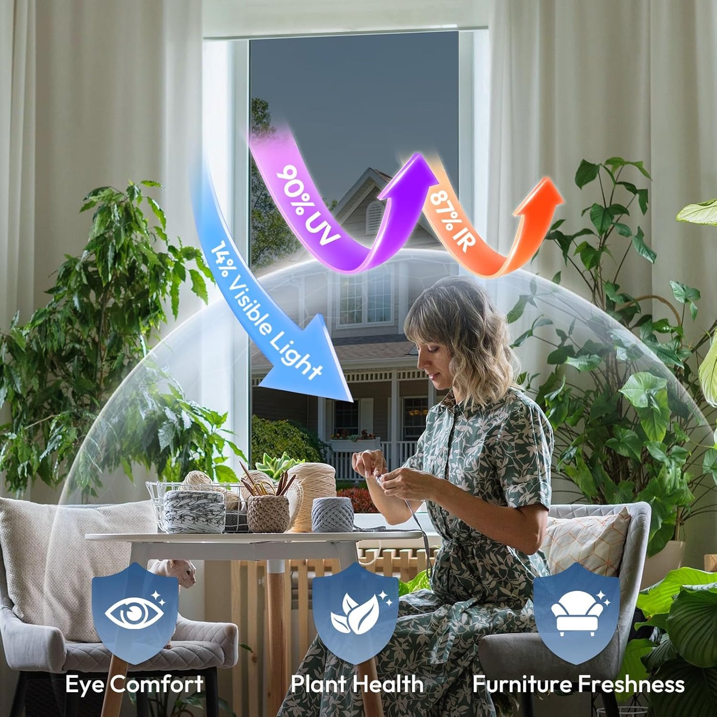 rabbitgoo Privacy Window Film Non Adhesive Frosted Glass Sun Blocking Self Static Cling Decorative for Home Kitchen Living Room, Removable and Reusable, 17.5 X 78.7 inches