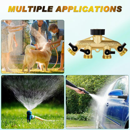 Brass Hose Splitter 2 Way, Heavy Duty Garden Hose Splitter with Shut Off Valves, Y Connector Hose Adapter, No Leak, Includes Washers & Teflon Tape – Dalmbox