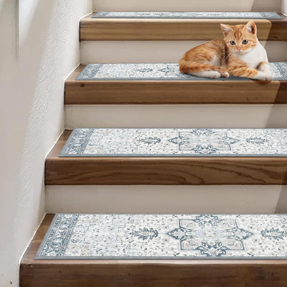 sarben Non Slip Stair Treads for Wooden Steps 15PCS - 8"x30" Indoor Safety Carpet, Edging Mats with TPE Adhesive Backing, Pet and Elderly Friendly Stair Rugs (Taupe) - Colors A