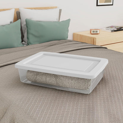 Sterilite 6 Pack Storage Box, 41 Quart Stackable Tote, Clear Plastic Container with Secure Snapping White Lids for Home and Office Organization