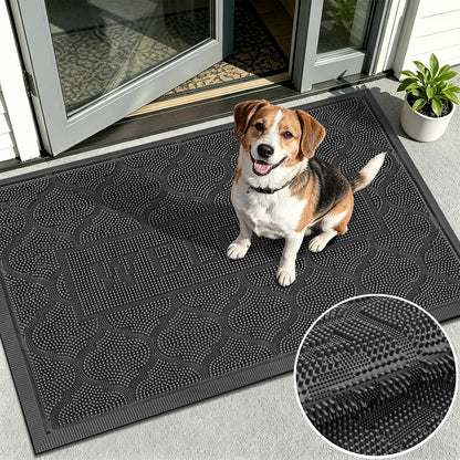 FRAMICS Front Door Mat Outside Entrance, Heavy Duty Rubber Door Mats Outdoor Welcome Mat Waterproof Doormat Non Slip for Entryway Doormats Dirt Trapper Indoor Mats All Seasons, 17 x 30 Inches, Black