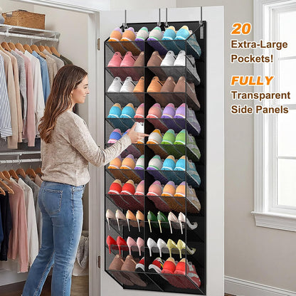 UVIAHOMI Over the Door Shoe Organizer for 20-30 Pairs, 10-Tier, Black
