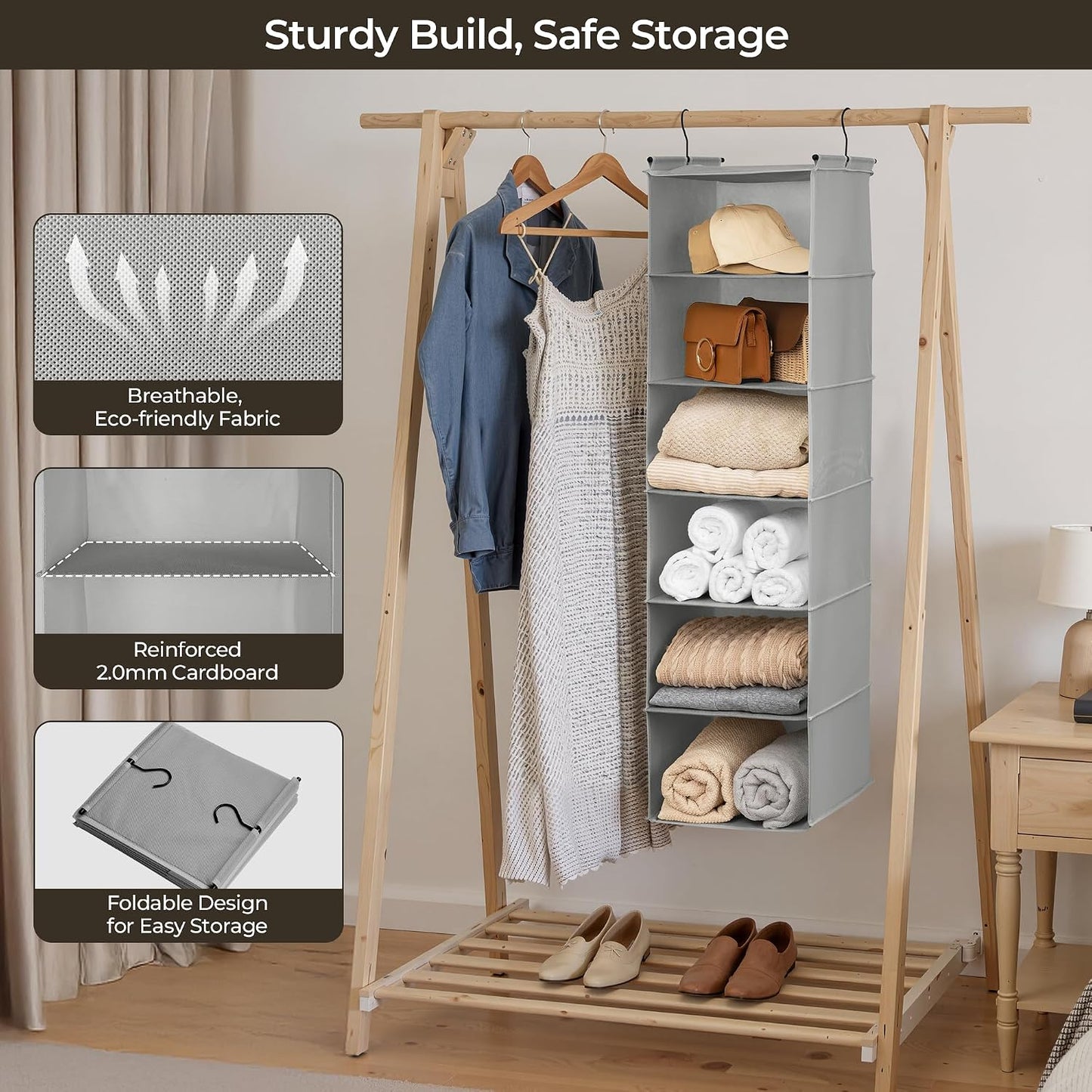 GRANNY SAYS 3-Shelf Hanging Closet Organizer and Storage, Collapsible Hanging Closet Shelves, Hanging Organizer for Closet & RV, Gray, 29 ½" H X 12" W X 12" D, 1-Pack