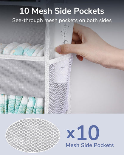 ULG Over the Door Organizer, 5-Tier Extra Large Hanging Storage with 10 Mesh Pockets, 100 lbs Capacity, Heavy Duty Door Organizer for Closet, Bedroom, Nursery Storage, Beige