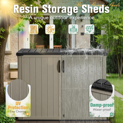 Greesum Outdoor Storage Cabinet, 26 CUFT Deck Box Without Shelves, Waterproof Plastic Storage Shed for Patio Cushions, Gardening Tools, Lockable and Sidehandles, UV Resistant, Beige