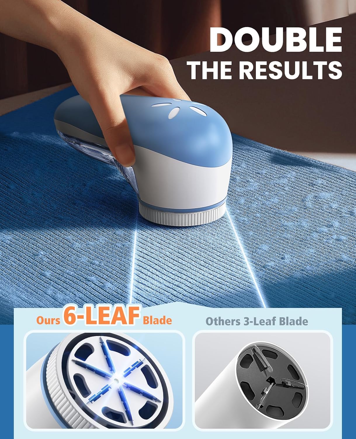 POPCHOSE Fabric Shaver, Lint Shaver for Clothing, Electric Lint Remover with 6-Leaf Blades, Sweater Defuzzer, Clothes Shaver for Couch, Furniture, Blanket, Remove Pilling, USB Rechargeable