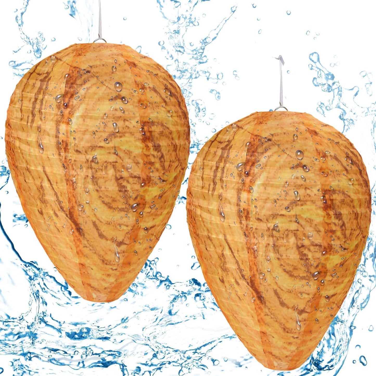 DECYOOL 2 Pack Fake Wasp Nest Decoy Outdoor Waterproof Material | Waterproof Material, Eaves/Garbage/Pool Areas, Territorial Hive Mimicry, Includes 2 Hanging Ropes for Easy Setup