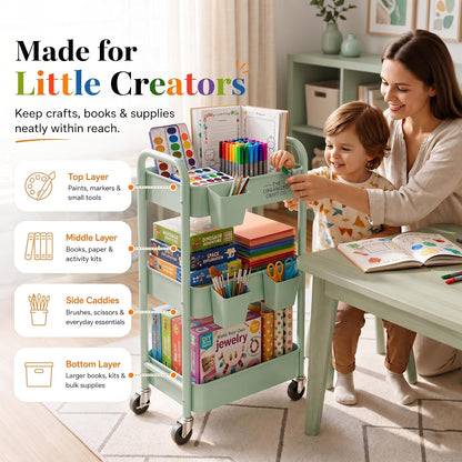 2 Tier Small Rolling Cart Metal with Wheels, White Under Desk Storage Cart on Wheels, Short Utility Roller Caddy Carts Organizer for Art,Craft,Pantry,Bathroom, Two Tiered Shelf Trolley,22 Inches Tall