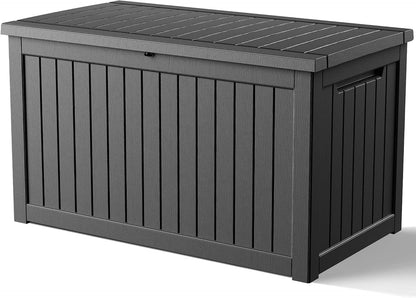 230 Gallon Large Outdoor Storage Box Waterproof, UV Resistant Resin Deck Box with Hydraulic Rod & Lockable Latch for Patio Furniture, Outside Storage Box for Garden Tools, Patio Cushions, Black