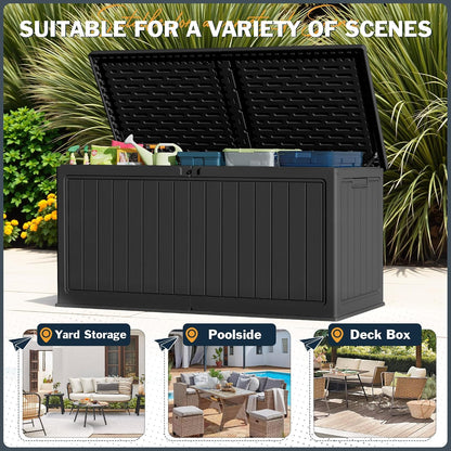 Greesum Outdoor Storage Box 31 Gallon Storage Box with Lid for Patio Furniture, Garden Tools, Pool Supplies, Waterproof and UV Resistant, Lockable, Dark Black