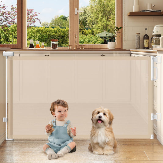 Retractable Baby Gates for Doorways, 58" Extra Wide Mesh Child Dog Gate for Stairs, 34" Tall Toddler Pet Gate Indoor and Outdoor, Easy Install, Essential for Home Safety, Black