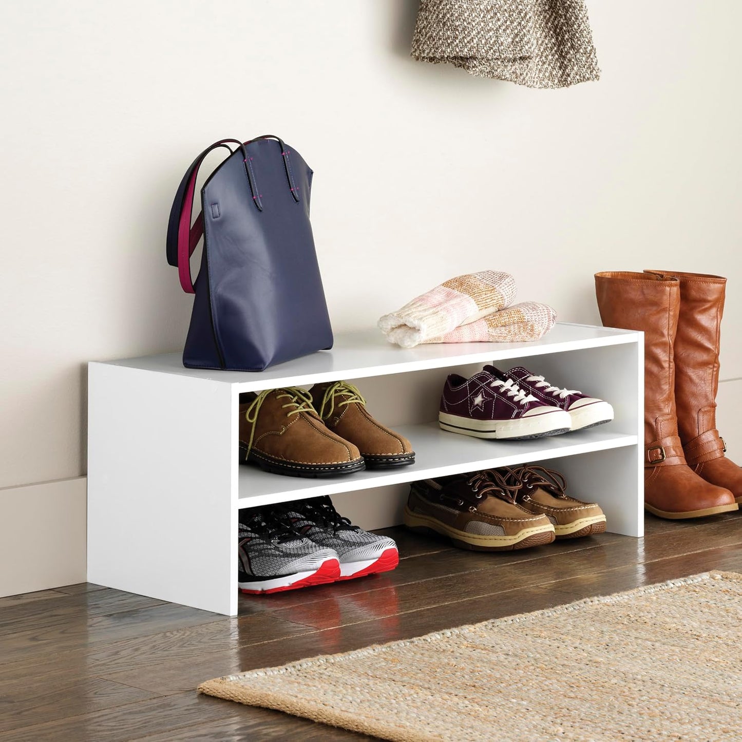 Whitmor Wood Stackable 2-Shelf Shoe Rack, White, 24 inches