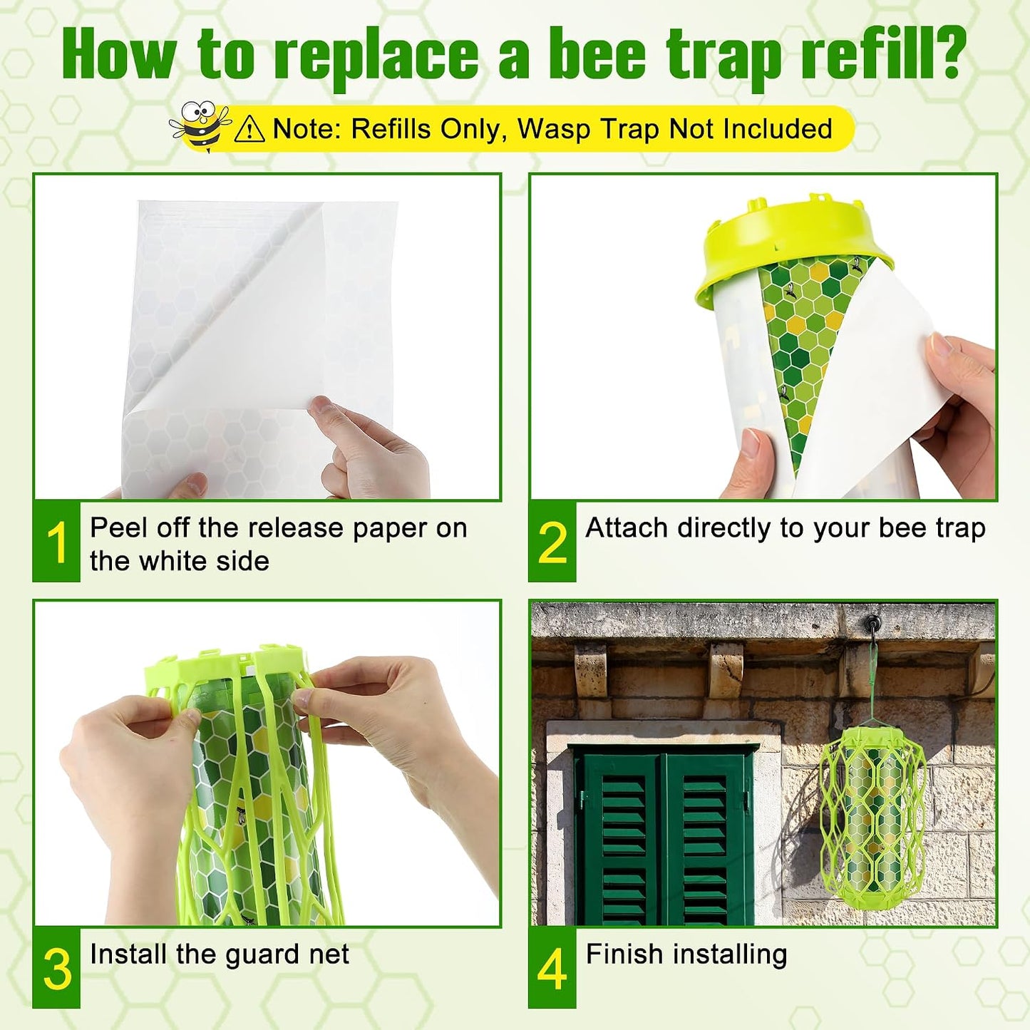 Qualirey 20 Pack Wasp Trap Refills, 12 x 8.6 inch Yellow Jacket Traps Refill Fits Most Wasp Sticky Traps, Super Sticky Wasps Trap Replacement Pads for Mud Dauber Carpenter Bee Hornet Flying Insects