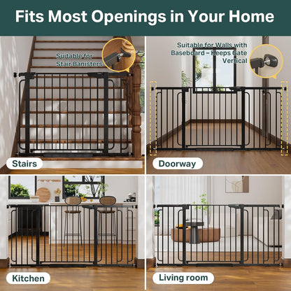 Cumbor 29.7-48" Baby Gate for Stairs, Mom's Choice Awards Winner-Dog Gate for Doorways, Auto Close Safety Pet Gate for Dogs Indoor, Easy Install Pressure Mounted Child Gate with Walk Thru Door, Brown