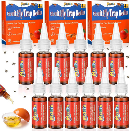 4 Pack Fruit Fly Trap Refill Liquid, 0.68 Ounces Per Bottle, Effective Fruit Fly Bait Refill, Suitable for Indoor Use, Kitchen Countertops, and Home Environments, Non-Toxic