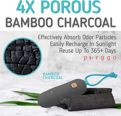 PURGGO Bamboo Charcoal Shoe Deodorizer Air Purifying Bag - Natural Odor Eliminator - Last 365+ Days - No Chemicals - Air Freshener for Shoes and Closet - Remove Odor Naturally - [2 Pack] [Gray]