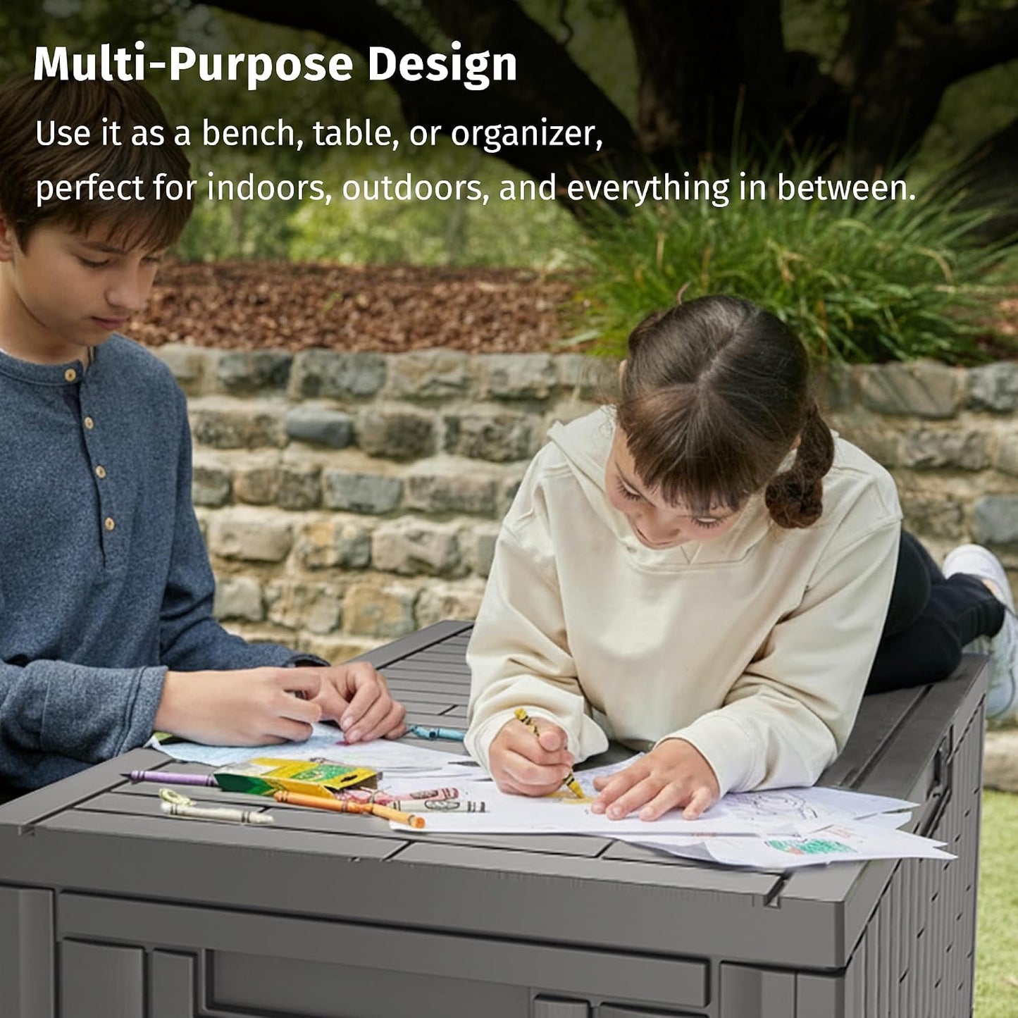 EAST OAK Outdoor Storage Box, 31 Gallon Deck Box Indoor and Outdoor Use, Waterproof Resin Storage Bin for Package Delivery, Patio Cushions, Gardening Tools, Lockable, UV Resistant, Grey